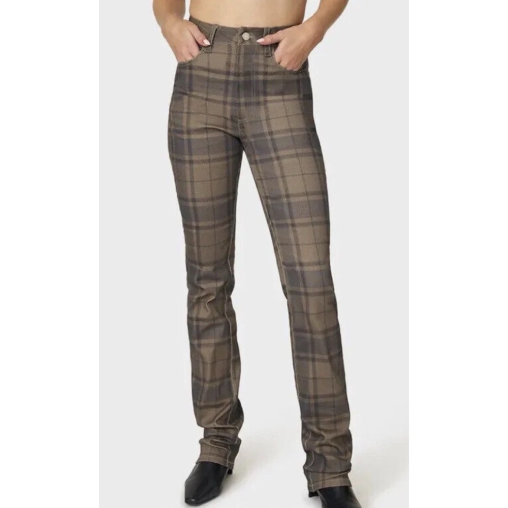 🛍️WeWoreWhat The Icon Jeans in Cool Plaid Extra High Waist Straight Flare Pant